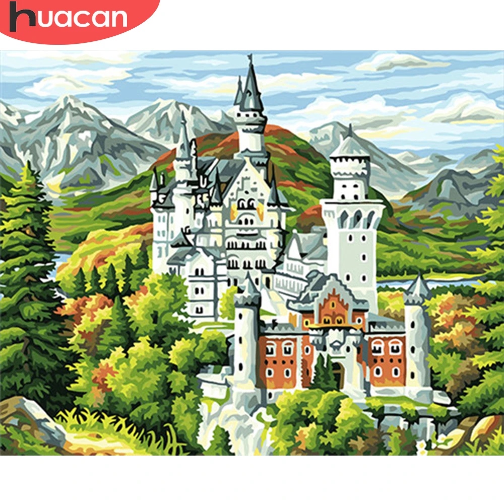 HUACAN Pictures By Numbers Castle Landscape Kits Drawing Canvas HandPainted Coloring Painting Art Gift Home Decoration