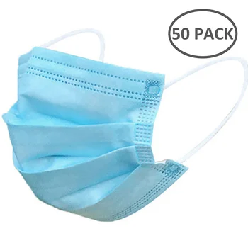 

50Pcs Three-layer Protection Non Woven Face Mouth Masks High Quality Solid Color Disposable Anti-Dust Earhook Masks