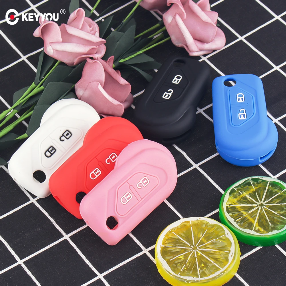 KEYYOU Silicone rubber car key cover Shell Fob skin protecter cup set Case For Citroen DS3 2009-2016 Flip Remote Key holder | Автомобили и