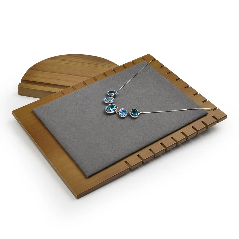 Oirlv Solid Wood Beige/Dark Gray Necklace Display Stand Pendant Display Holder with Microfiber Jewe