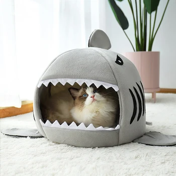 

Pet supplies Cat's house Bed for cats Cut shark nest Gifts For Cats cat clothes Cute and warm cat nest