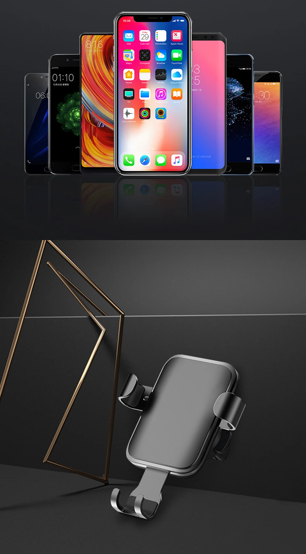 Универсальный Автомобильный держатель для телефона iPhone Xr XS Max samsung huawei автомобильный держатель вентиляционного отверстия металлический гравитационный держатель для мобильного телефона