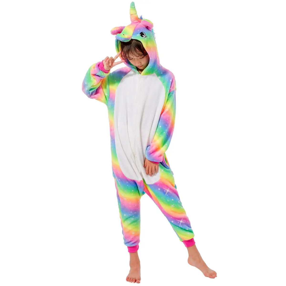Детская Пижама Kigurumi, детские пижамы с единорогом и животными милые пижамы комбинезоны для маленьких мальчиков и девочек зимняя пижама с длинными рукавами - Цвет: White Rainbow bridge