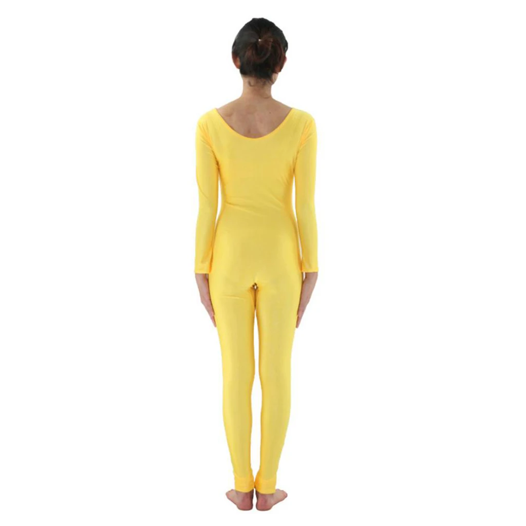 Adult Spandex Bodysuit Catsuit Dance Costume Stretch Unitard Jumpsuit Yellow XL