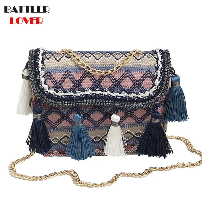 2019 Ins Hot Fashion Wool Women Handbag Tassel Plaid Messenger Bag Vintage Ladies Flap High Quality Chain Shoulder Bag Crossbody