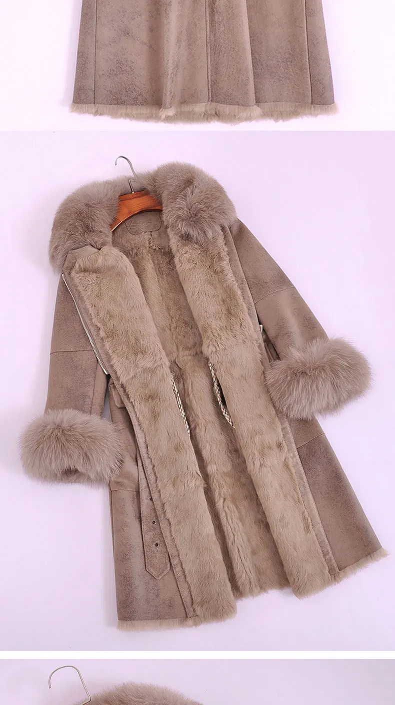 Пальто из натурального меха, женский зимний длинноворсовый мех кролика, кожаная куртка с подкладкой, Женская двусторонняя верхняя одежда, винтажное пальто из натурального меха, пояс Hiver 1020