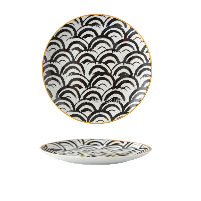 Tableware Ceramic Dinner Plate Set Dish 8/10 Inch Porcelain Cute Dessert Plate Dinnerware Geometric Western Food Steak