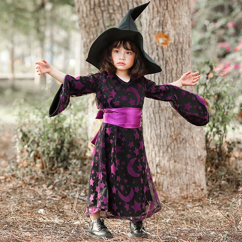 Halloween Hexenkleid Mädchen Zauberin Kostüm Kinderkostüm Hexe Hexenkostüm Fee 