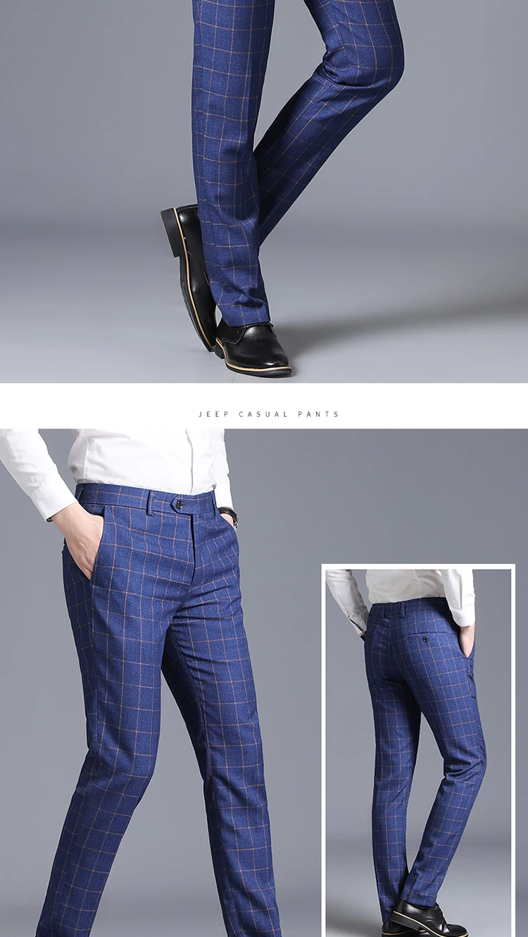 Бренд деловые штаны Для мужчин для бизнес на каждый день Slim Fit Длинные брюки высокое качество в английском стиле; классические клетчатые офисный костюм со штанами на свадьбу