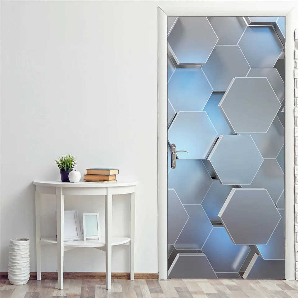 adesivo de porta hexagonal estereoscópico decoração de sala de papel de parede pôster de decoração de decalques de parede