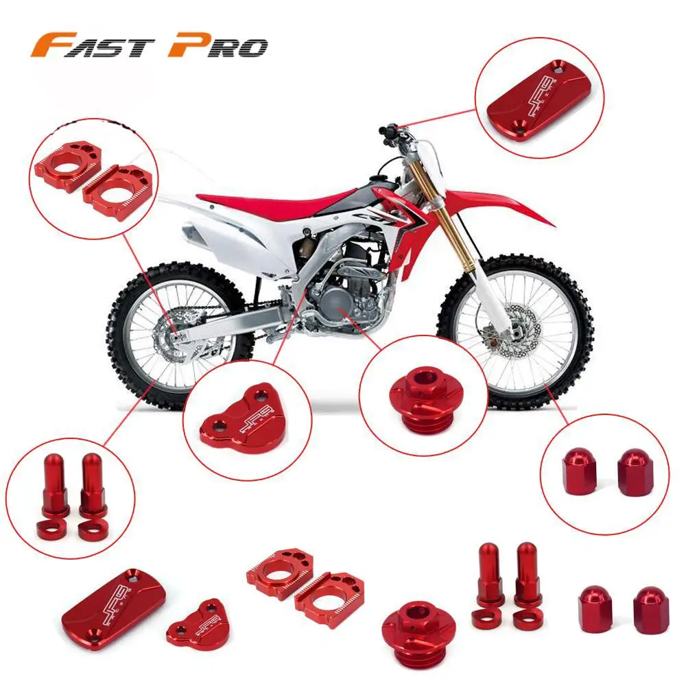Motorcycle CNC Axle Block Brake Clutch Fluid Reservoir Cover Set motorcycle fluid reservoir cover set For HONDA CR125R CR250R CRF250R CRF450R CRF450X CR CRF 250R