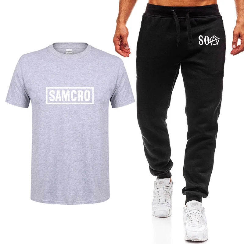 Горячая ТВ соа сыны анархия костюм для косплея мужской футболки SAMCRO череп печати высококачественные хлопковые футболки с коротким рукавом+ брюки костюм - Цвет: 08