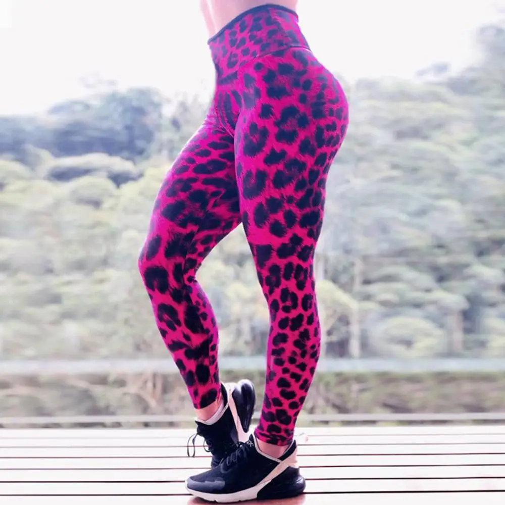 Женские штаны для йоги, женские розовые леопардовые леггинсы с высокой талией для фитнеса, бега, колготки для йоги, леггинсы, спортивные штаны E