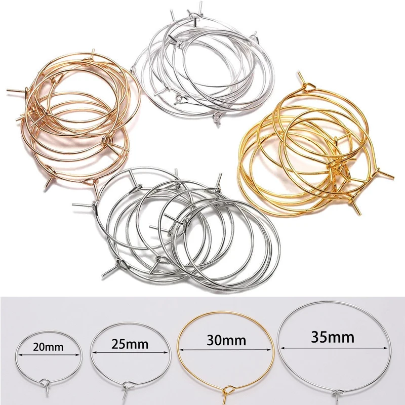 50pcs 20 25 30 mm KC Gold Silver Plated Hoops Earrings Big Circle Ear Wire Wires For DIY Jewelry Making Supplies | Украшения и