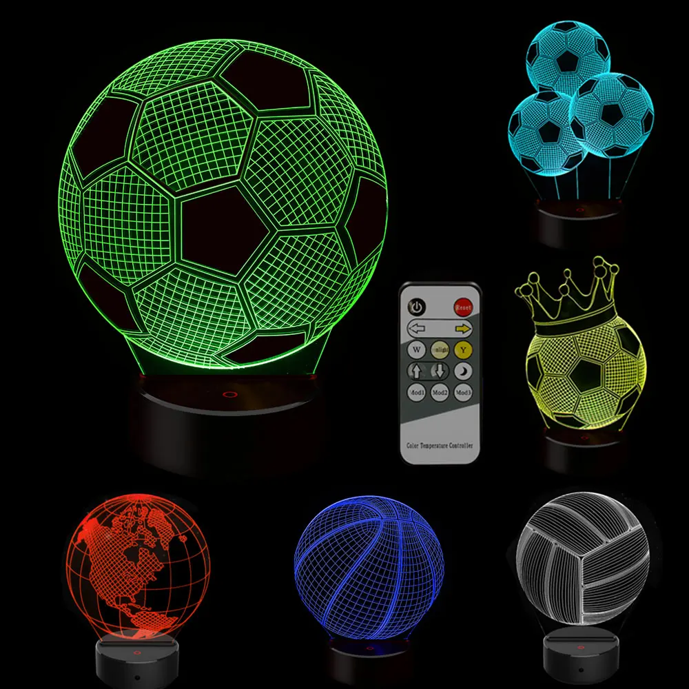 3D футбол баскетбол сенсорная настольная лампа 7 цветов меняющаяся USB мощность