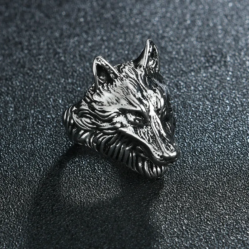 Серебристые винтажные кольца из сплава с головой дикого волка Мужская модная