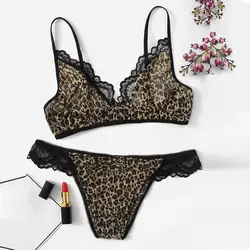 Новый женский сексуальный комплект с бюстгальтером, кружевной бюстгальтер с леопардовым принтом, ночная сорочка на бретелях, комплект