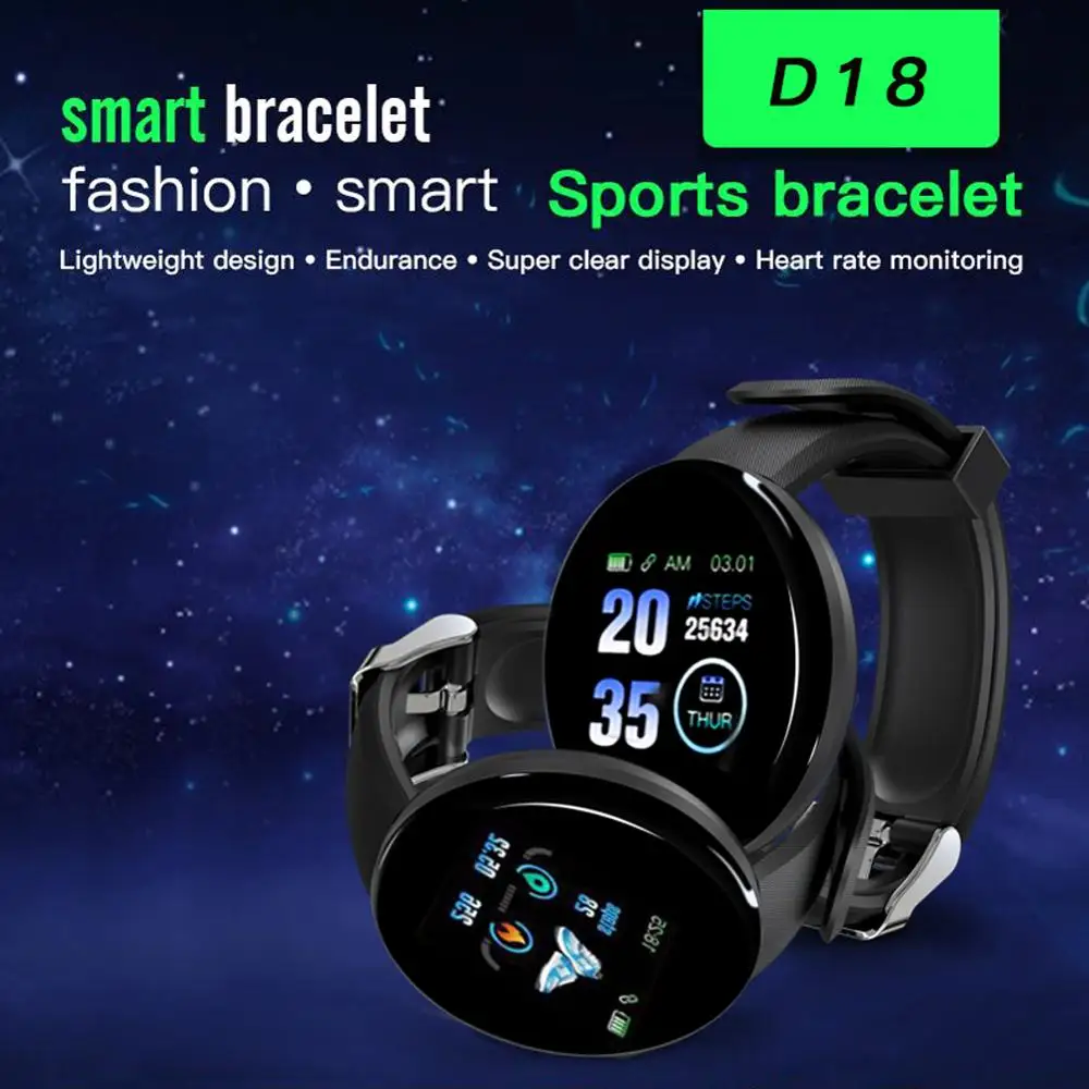 Smart Watch D18 Fitness Watches Heart Rate Monitor Blood Pressure Blood Oxygen Measurement for IOS Android and Gift Phone Holder