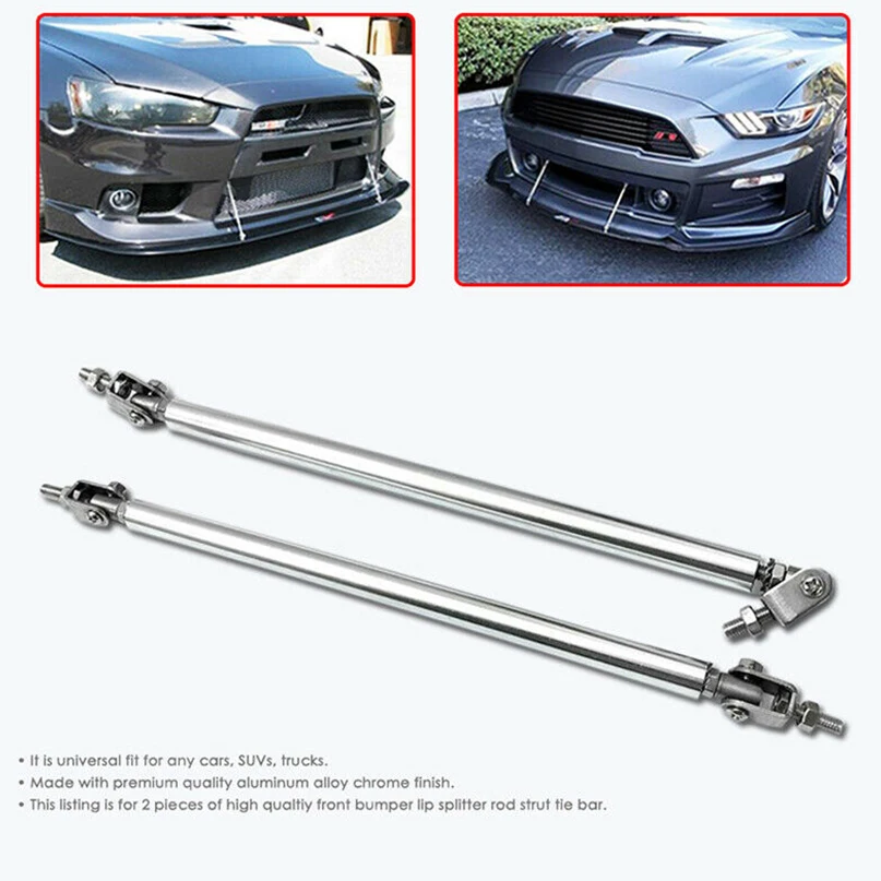 11/" SILVER Adjustable Front Bumper Lip Splitter Brace Rod Support Bar Universal