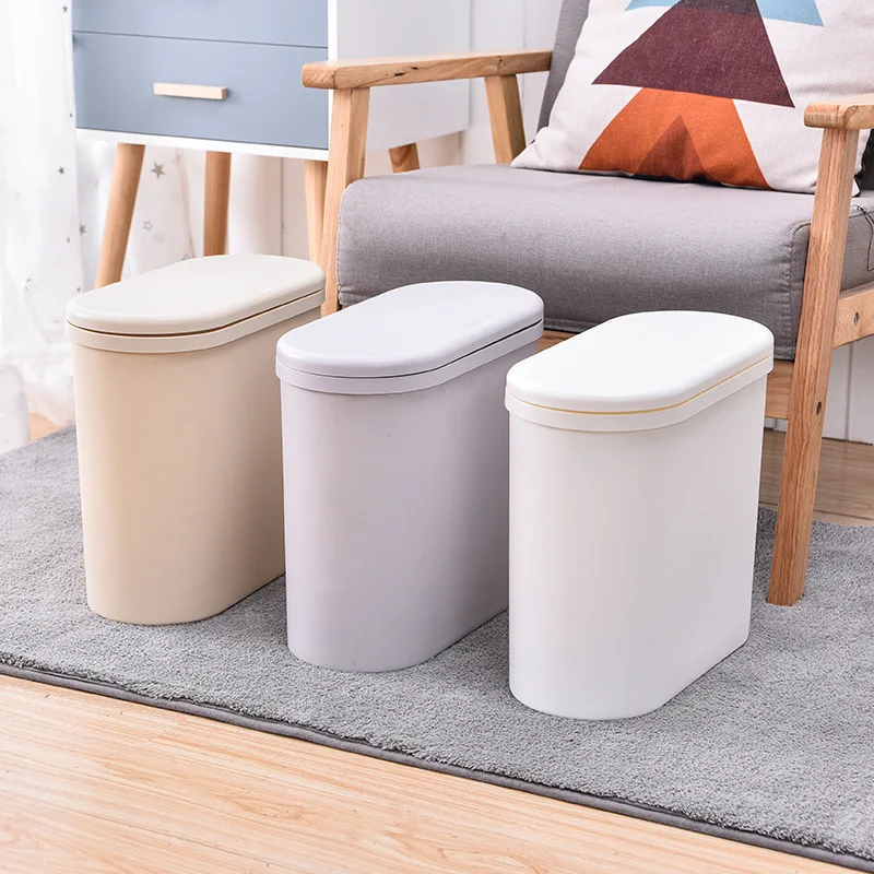 10L Plastic Trash Can Wastebasket with Press Type Lid Bathroom Powder Room Bedroom Home Kitchen Livingroom Garbage Container Bin