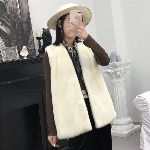Pearl White Пальто из натурального меха женская одежда осень зима натуральный меховой жилет норковая Меховая куртка без рукавов жилет Manteau Femme 1961 YY2261 - Цвет: Pearl White