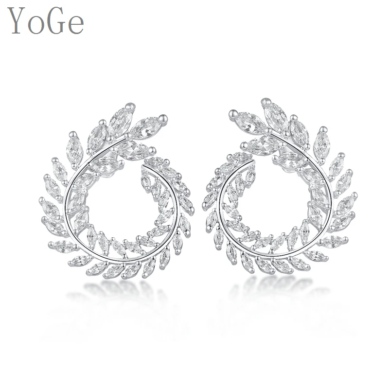 Ювелирные изделия YoGe S0216w Роскошные серьги гвоздики в форме ветки с фианитом