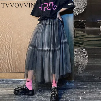 

Korea Original Women Elastic Waist Design Solid Loose A Line Skirt Mesh Causal 2020 Summer Fashion Temperament Skirt New DMY4972