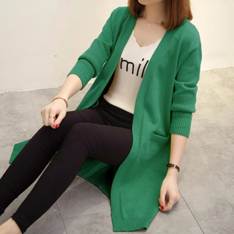 Harajuku Girls Sweater Long Korean New Autumn And Winter A Loose Office Thick Long Cardigan All-Match Thickening DD2355 - Цвет: 10