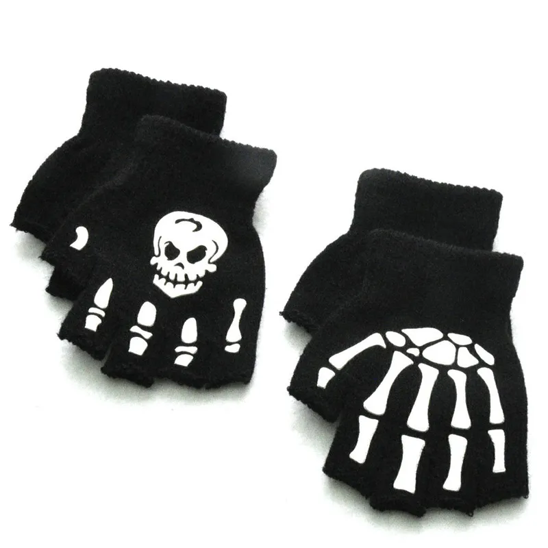 BalleenShiny/детские вязаные светящиеся перчатки, перчатки без пальцев на Хэллоуин с изображением скелета, перчатки с изображением призрачной лапы, перчатки на полный палец для подарка ребенку