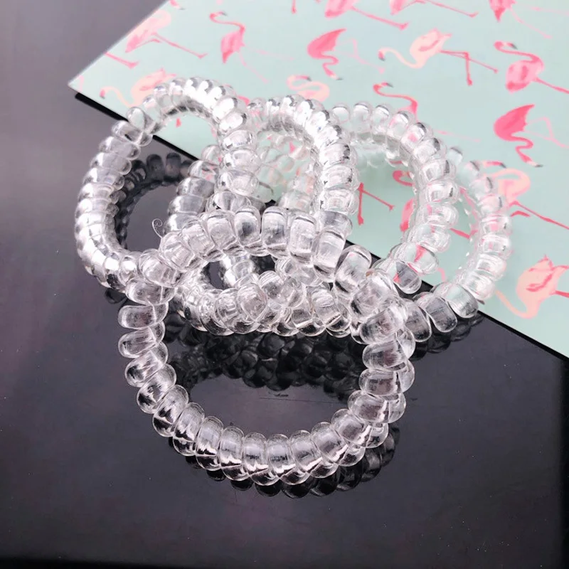 100pcs/Lot Size 5.5cm Transparent Telephone Hair Rope Wire Hair Band Rubber bands Girl Hair Gum Accessories