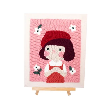 

DIY Knitting Wool Rug Hooking Kit Handcraft Woolen Embroidery 25 x 30cm Wooden Frame Poke Needle Tripod Stand Little Red Riding