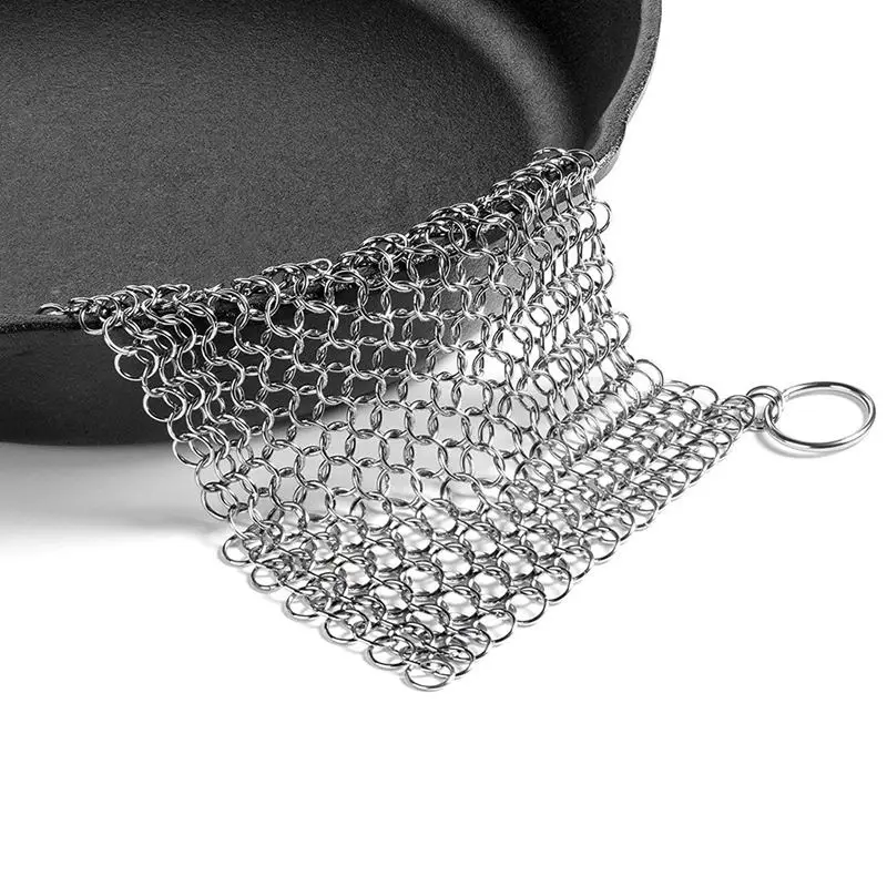 Чугунный очиститель-Премиум 316 из нержавеющей стали Chainmail Scrubber, 8x6 дюймов