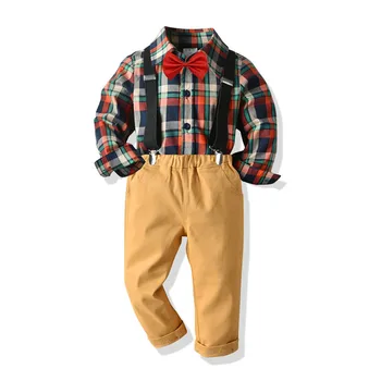 

2020 Baby Clothing Baby boy gentleman Clothes long sleeve plaid shirt Set belt pants Outfits Infant Clothing