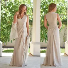 Elegant Mother Shawl V-neck Sleeveless Chiffon Ruffle Floor Length Wedding Party Prom Dress for Bride Dress свадебное платье
