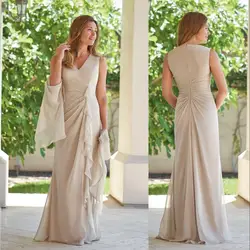 Elegant Mother Shawl V-neck Sleeveless Chiffon Ruffle Floor Length Wedding Party Prom Dress for Bride Dress свадебное платье