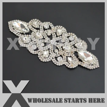 

(1pc/lot) Sparkling Bridal Sash Rhinestone Patch Applique, Crytstal in Silver, X12-0073