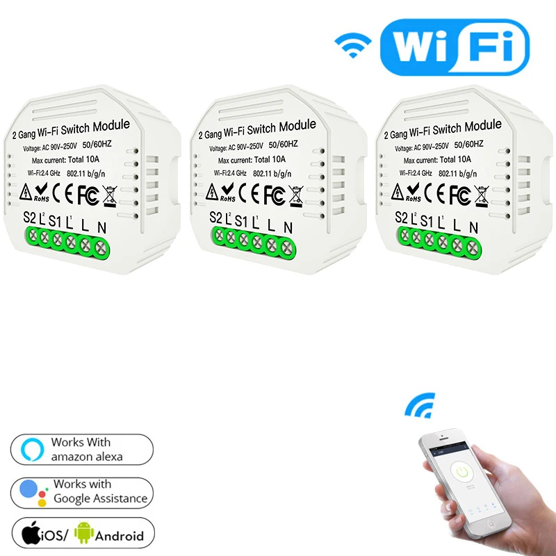 3 PCS WiFi умный светильник-переключатель Diy модуль Smart Life/приложение Tuya дистанционное управление работает с Alexa Echo Google Home 2 банды 1/2 способ - Цвет: 3 PCS