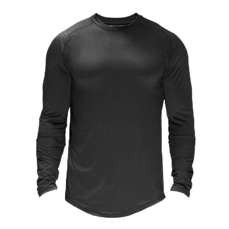 Сетчатая быстросохнущая Футболка мужская Спортивная футболка с длинными рукавами футболка для бега фитнес Мужская теннисная футболка Джерси Спортивная одежда - Цвет: Черный