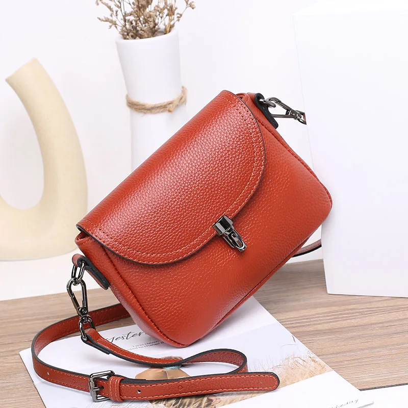 Bolsos de cuero auténtico pequeño de moda para mujer, bolso de piel de vacuno informal, cruzado, de mano, para invierno, 2021