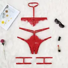 Сексуальное изысканное кружевное женское нижнее белье, бюстгальтер, трусы, Комплект подвязок, нижнее белье с вырезами, ночное белье, комплект для сна, A40