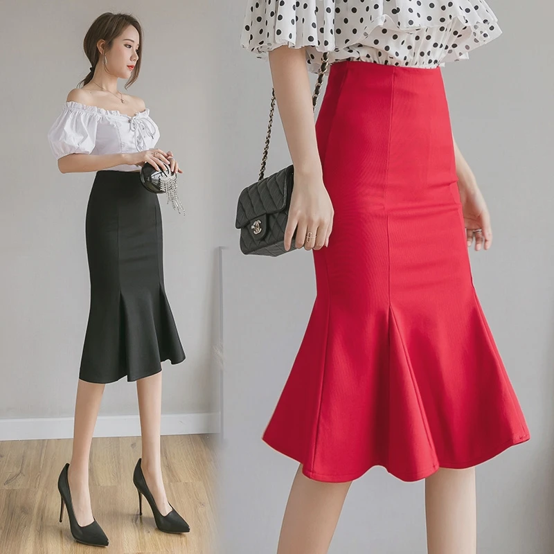 Новинка, женские юбки, Джокер, эластичная юбка, высокая талия, длинная, falbala, посылка, ягодицы, рыбий хвост, юбка