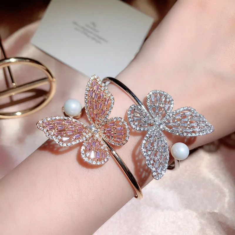 

Butterfly Bangles Women Silver Color Iced Out Rhinestone Bangles Cuff Bracelet Hip Hop Bangles Bridal Wedding Jewelry Party Gift
