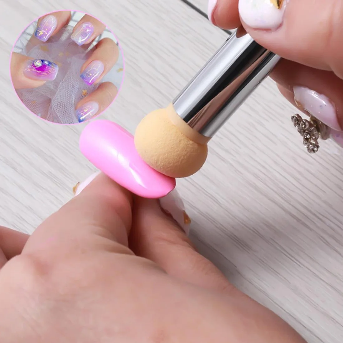 DIY Стразы, ручка, инструмент для маникюра, губка, силиконовый штамп, головки для дизайна ногтей, градиентная кисть, ручка, Раскрашивание, двойные концевые наконечники