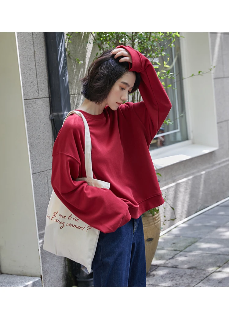 REALEFT повседневные свободные женские толстовки зимние теплые корейские модные Большие женские пуловеры с круглым вырезом теплые куртки Новые
