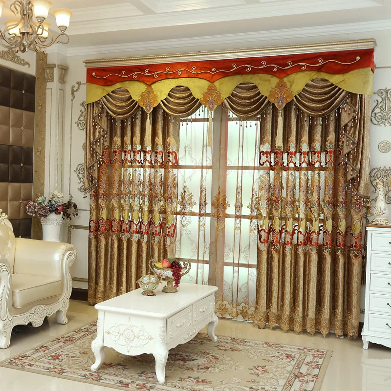 

European Hollow Embroidery Atmosphere Laser Embroidery Simple Coffee Color Curtains for Living Dining Room Bedroom.