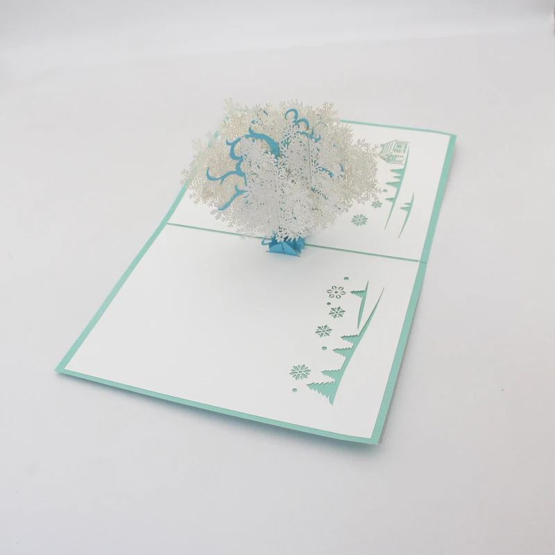 3D Handmade Merry Christmas Sky Blue White Snowflake Tree Paper Greeting Cards PostCard New Year Kids Friend Bussiness Gift | Дом и сад