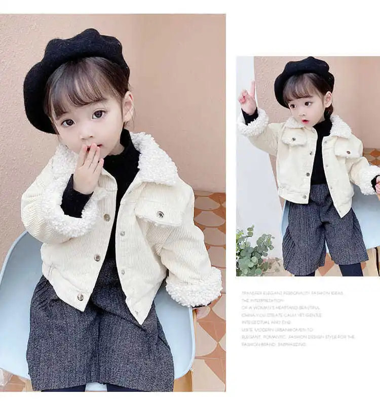 New Baby Winter Lamb Wool Coat Girls Boys Kids Single Breasted Corduroy Jackets 1 2 3 4 5Years Olds Thicken Fleece Pockets Coats