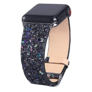 

Leather Band for Apple Watch 38mm 40mm Women Bling Diamond 42mm 44mm Genuine Shiny Glitter Strap for iWatch Series 5 4 3 2 1