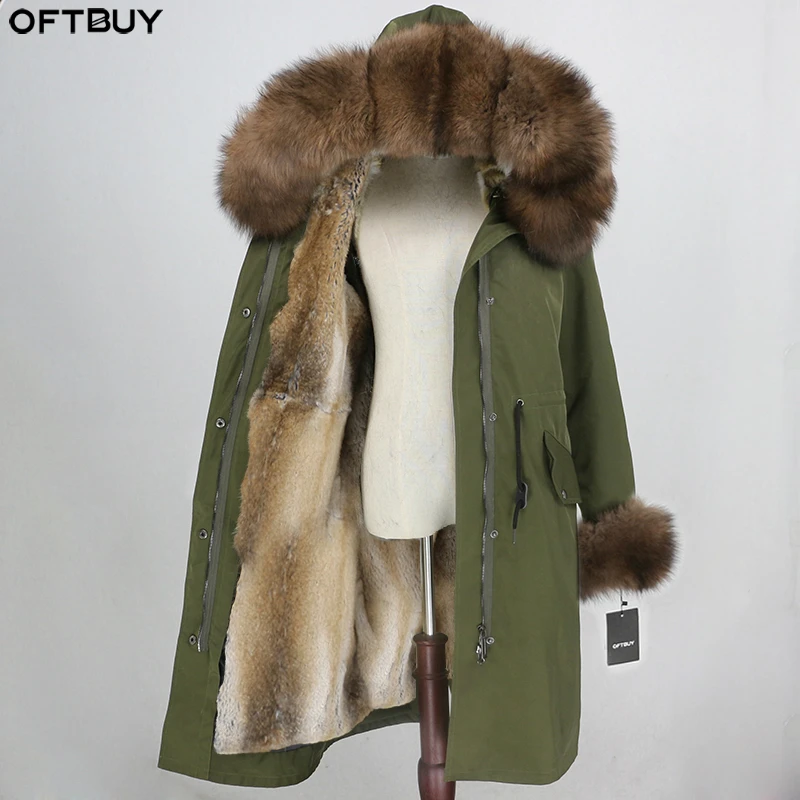Женская парка на натуральном меху OFTBUY черная длинная непромокаемая с капюшоном и