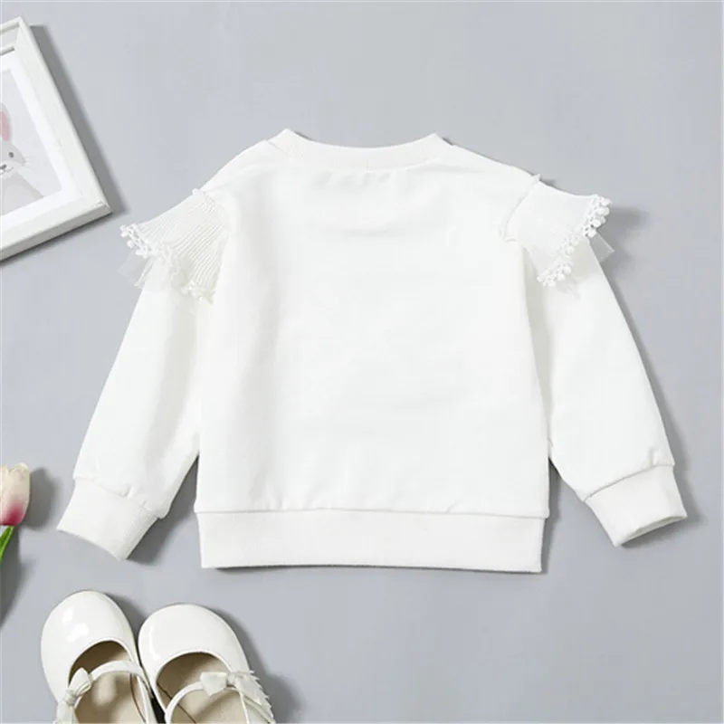 Baby Girls Clothes Long Sleeve O neck Solid Cotton Lace Mesh Casual Hoodies Autumn Tops Loose Outfits